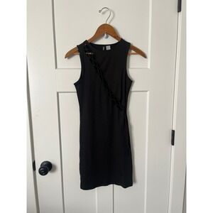 H&M Divided Womens Small Black Ribbed Lace Up Diagonal Cut Out Mini Dress